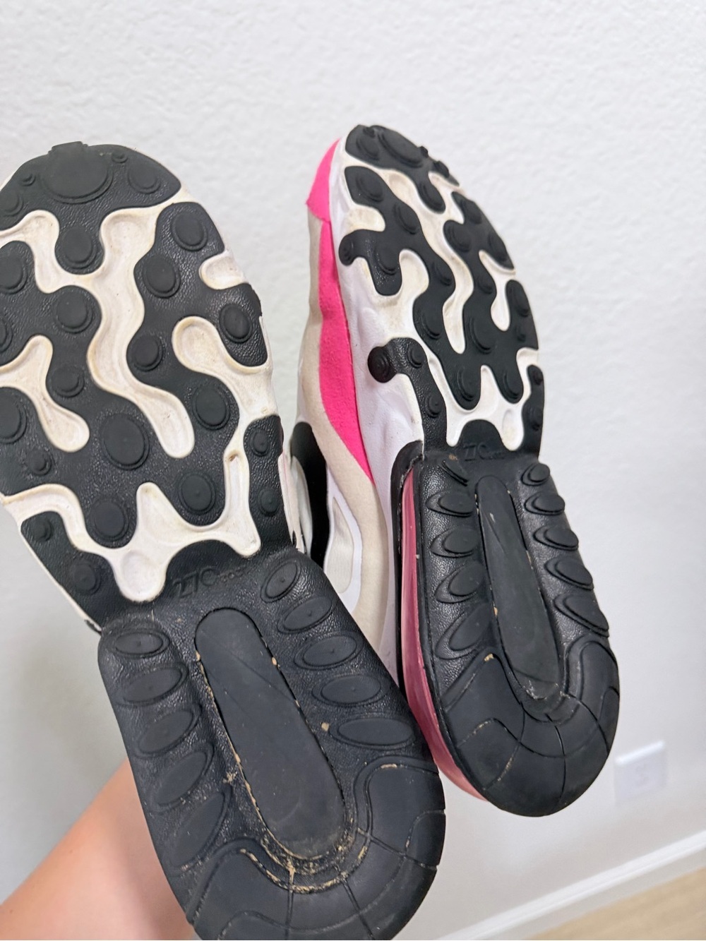Nike Women's Pink, Neon Green & Black Air Max 270 React Sneakers - Picture 9 of 9